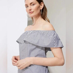 White House Black Market WHBM Striped Off-The-Shoulder Blouse Size M NWT